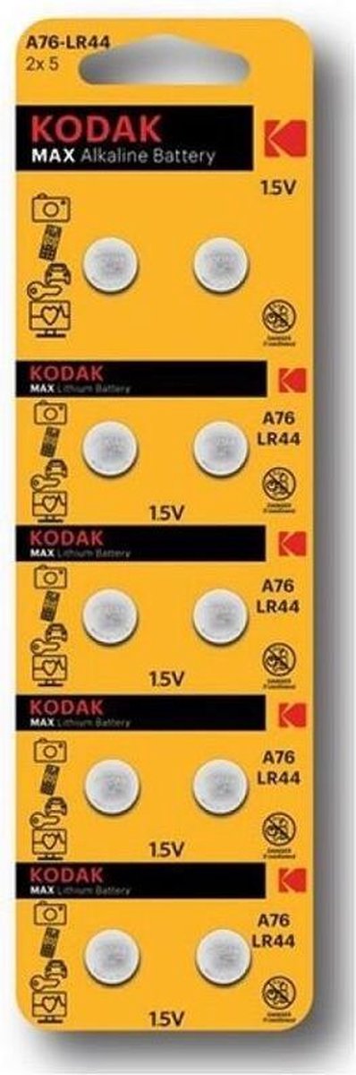 Kodak Battery Alkaline Button Ag13 Lr44 A76 Blister * 10 