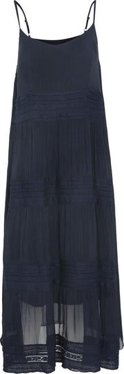 Cassis - Jurk in voile en zijde met kant - Marineblauw