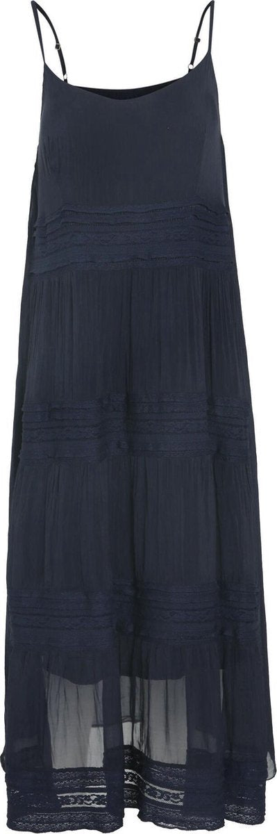 Cassis - Jurk in voile en zijde met kant - Marineblauw