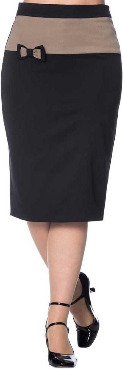 Dancing Days Kokerrok -2XL- Colour Block Zwart/Bruin