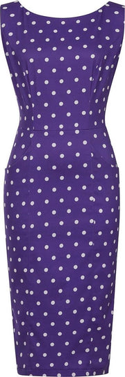Collectif Hepburn Pretty Polkadot 50's Pencil Jurk Paars