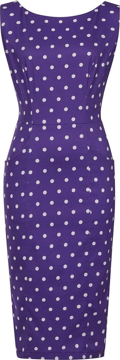 Collectif Hepburn Pretty Polkadot 50's Pencil Jurk Paars