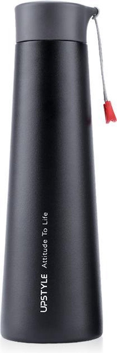 Drinkfles - Flask - Herbruikbare Waterfles - Dubbelwandig RVS Thermosfles - BPA Vrij Drinkbus - Upstyle - 400 ML - Zwart