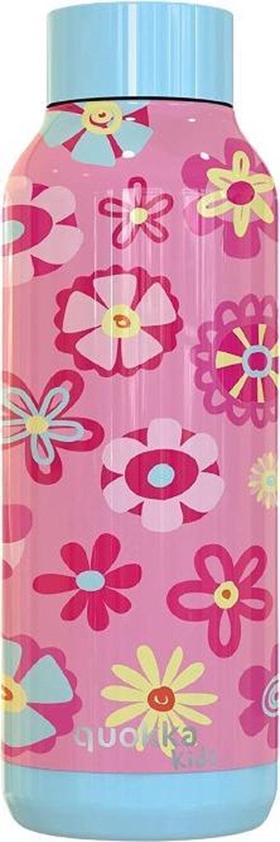 Quokka Drinkfles Solid Flowers 510 Ml Rvs Roze/lichtblauw