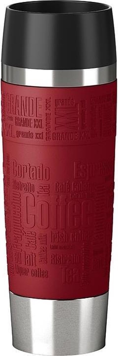 TRAVEL MUG Grande. isoleerbeker. 0.5 L. RVS/bosbraam. siliconen sleeve