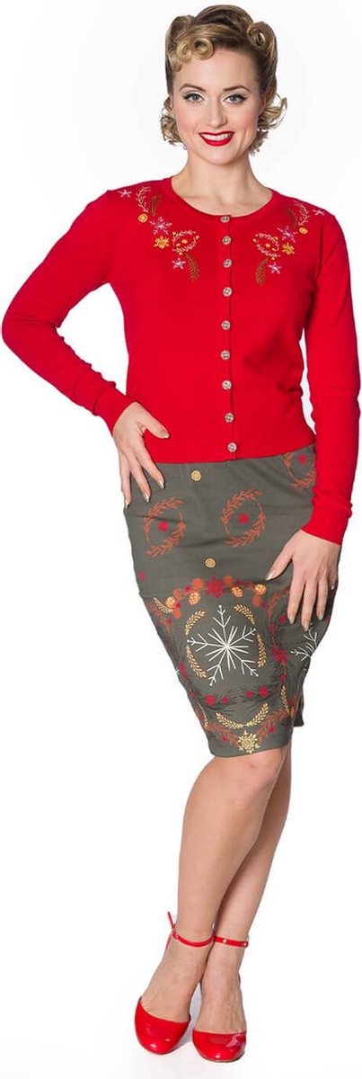 Banned Winter Leaves 40's Cardigan Rood
