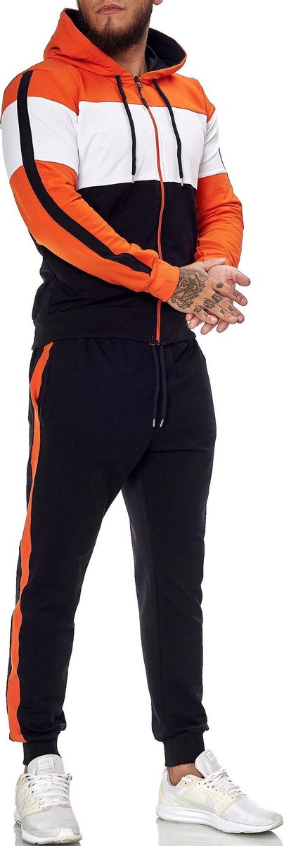 Heren - joggingpak - Zwart - Oranje - 1082