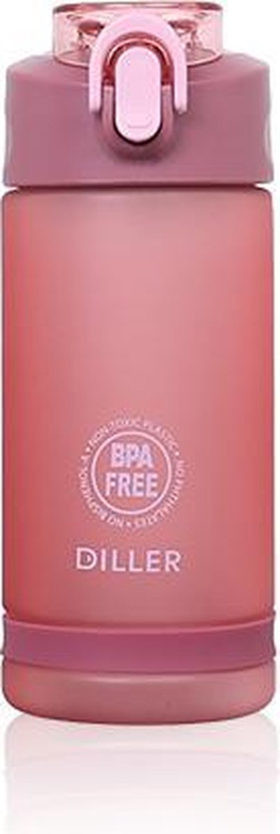 Diller Waterfles met Rietje - Drinkfles - Handig Sluitsysteem  - 550ml  - Roze - Tritan & BPA-vrij