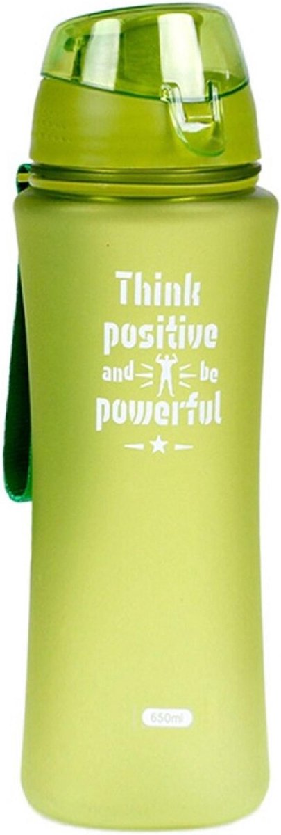 Sport Bidon drinkfles/waterfles Think Positive print groen 650 Ml van Kunststof