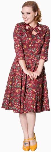 Dancing Days Flare jurk -4XL- AUTUMN LEAVES Rood