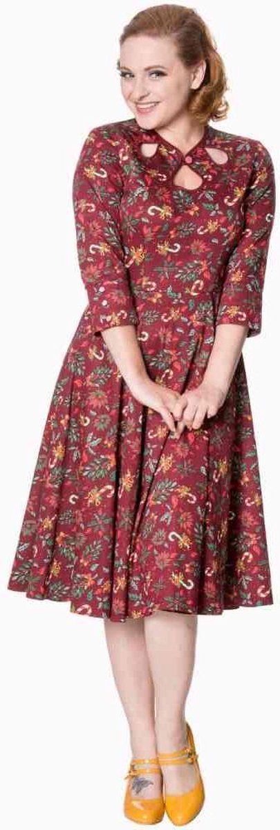 Dancing Days Flare jurk -4XL- AUTUMN LEAVES Rood