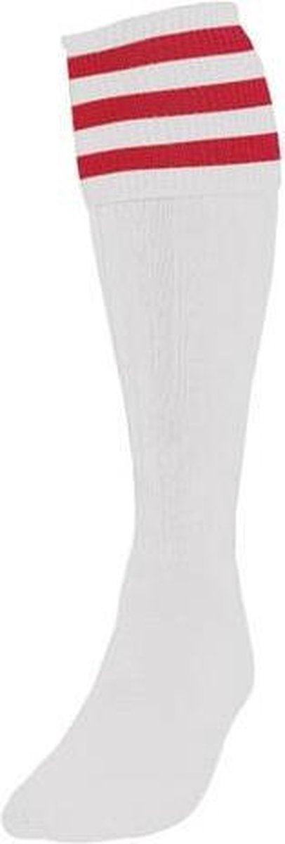 Precision Voetbalsokken Stripe Junior Nylon Wit/rood Mt 30-34