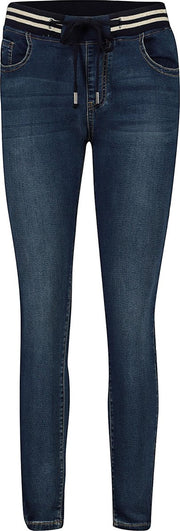 Cassis - Slim broek met sportieve strepen op de taille - Denim