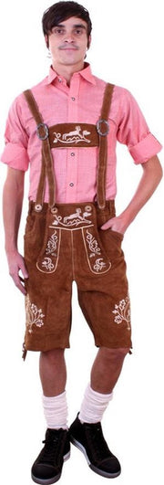 Korte lederhosen bruin echt leer - maat 50 M - Oktoberfest suede Tiroler cognacbruin leren heren lederen broek Tirol lederhose bierfeest