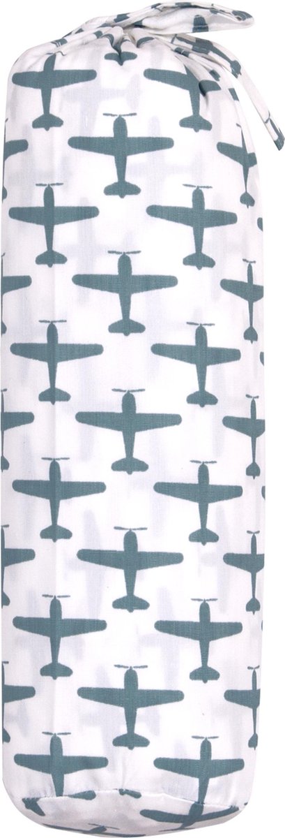 Taftan - Hoeslaken wieg - vliegtuigjes - 40 x 80 cm - grijs blauw / wit