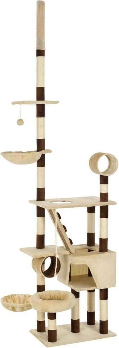 Hoge Kattenkrabpaal (incl kattenspeelstok) 280cm beige - Krabpaal katten - Katten Krabpaal