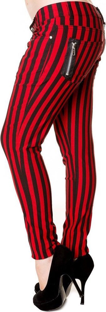 Banned Skinny fit broek -M- STRIPE Rood/Zwart