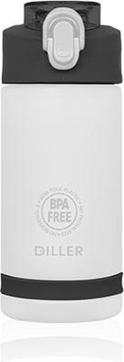 Diller Waterfles met Rietje - Drinkfles - Handig Sluitsysteem - 550ml - Wit - Tritan & BPA-vrij