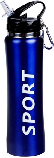 Sport Bidon drinkfles/waterfles Sport print blauw 600 Ml van Aluminium met karabijnhaak