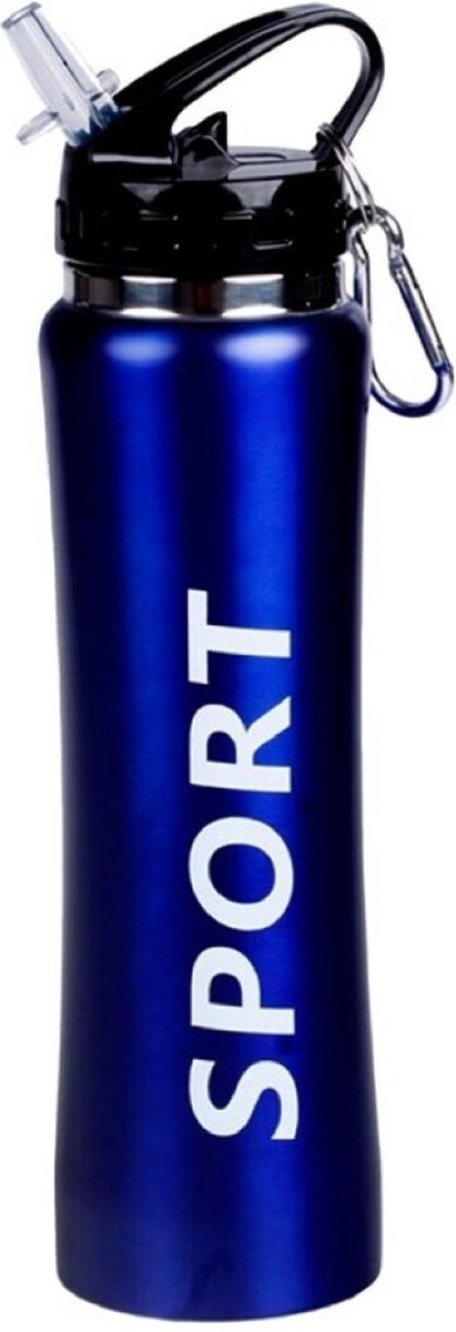 Sport Bidon drinkfles/waterfles Sport print blauw 600 Ml van Aluminium met karabijnhaak