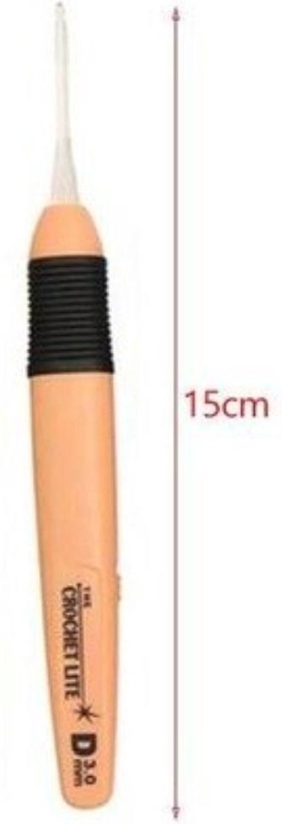 Haaknaald 3 MM met Licht - Lichtgevende Haaknaald 3 MM - Crochet Lite - Licht Oranje - 3 mm