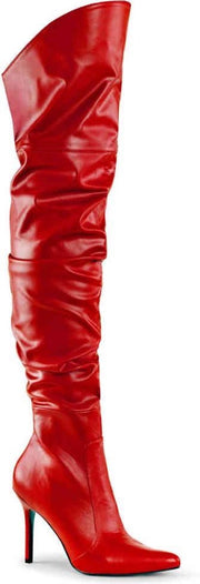 Classique-3011 hoge overknee scrunch laars met puntige neus en stiletto hak rood - (EU 41