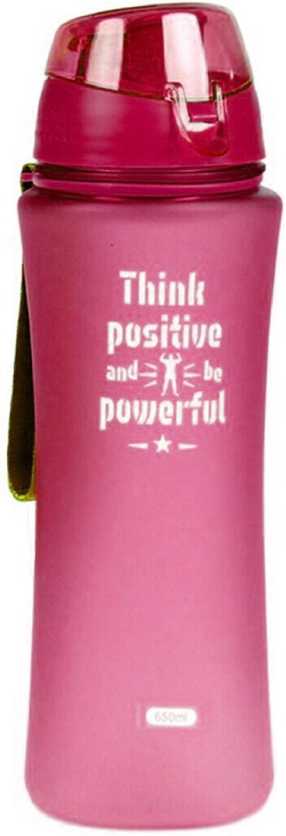 Sport Bidon drinkfles/waterfles Think Positive print roze 650 Ml van Kunststof