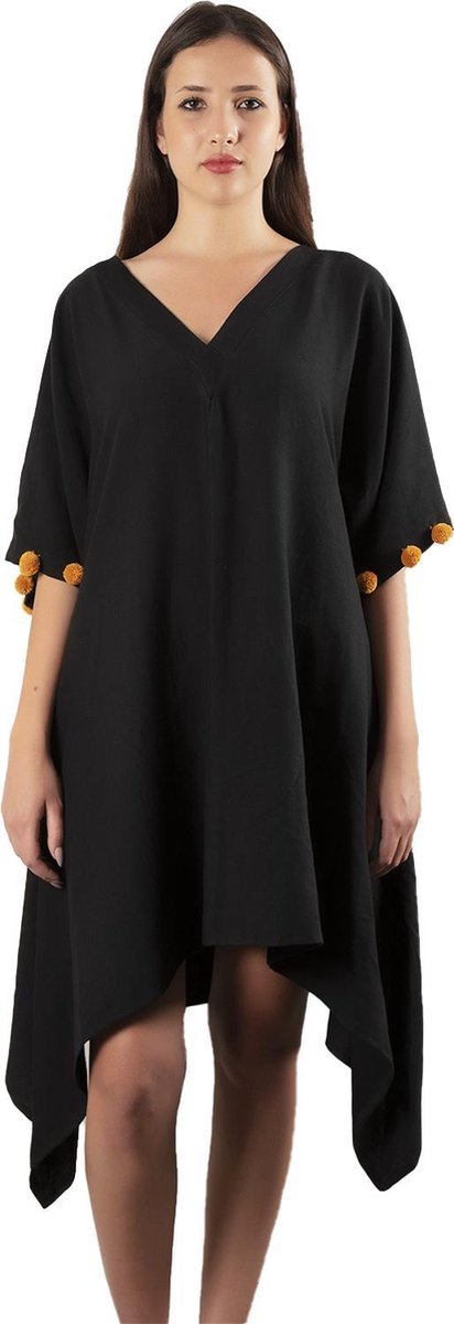 PAMBUCK ATHENS Jurken voor Vrouwen van 100% Natuurlijke Katoen en Organische Textielverf - Anti Allergie Zomerjurken - Sneldrogende Strandjurk / Kleding Dames Volwassenen - Zwart Mosterdgeel - Dames Jurk One Size