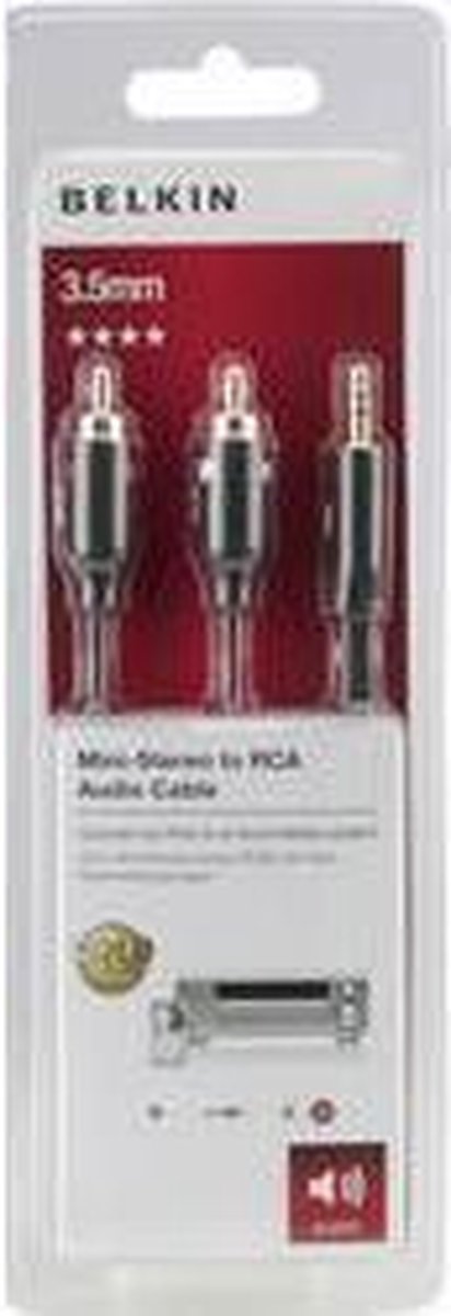 Belkin F3Y116bt5M Jackplug / Cinch Audio Aansluitkabel [1x Cinch-stekker - 1x Jackplug male 3.5 mm] 5.00 m Zwart Vergulde steekcontacten