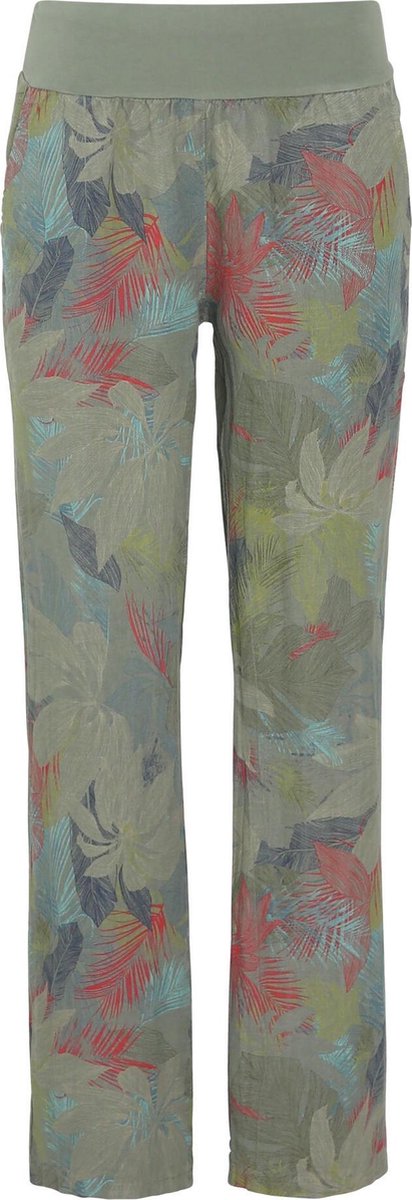 Cassis - Linnen broek met bloemenprint - Kaki