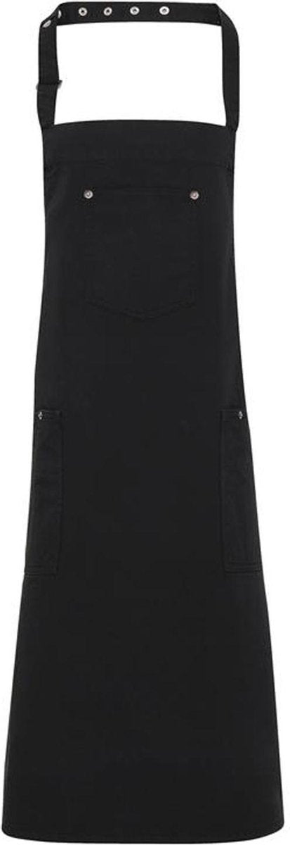 Schort kleur Zwart PR 132 | 100% twillkatoen | Dit schort met bovenstuk kreeg details die aan de klassieke 'chino' doen denken | horeca kleding