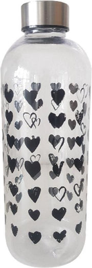 Waterfles HEARTS - Zwart - Plastic - 1 Liter - Ø 9 h 23.5 cm