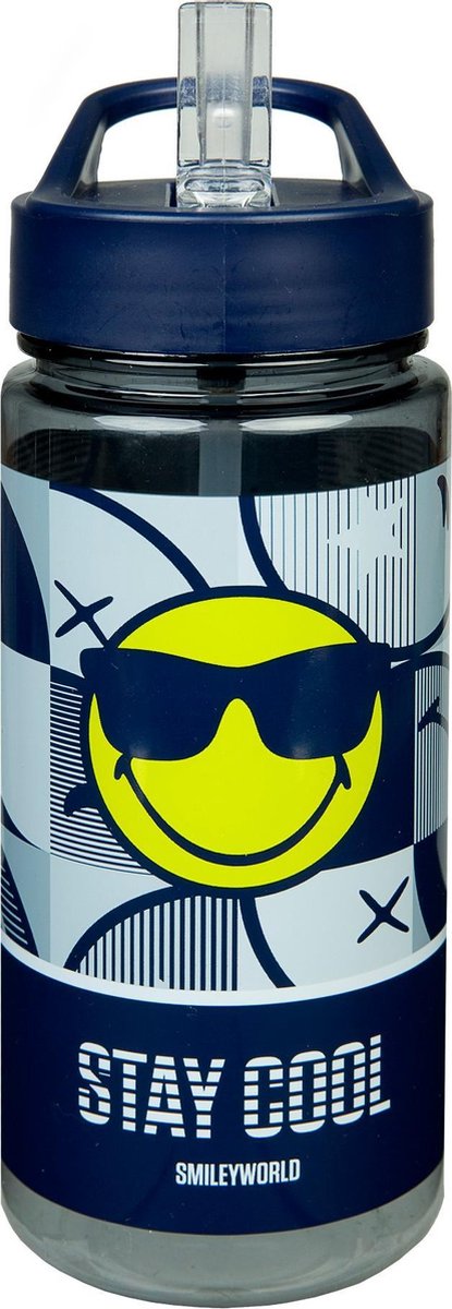 Emoji Drinkbeker 500 ML - Beker - Rietjesbeker - Schoolbeker - Drinkbeker - Donker Blauw - Smiley - Lunchbeker - Schoollunch