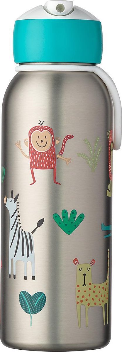 Mepal – isoleerfles flip-up Campus – Animal friends – waterfles met rietje – houdt je drankje tot 9 uur warm en 12 uur koud – drinkfles voor kinderen – thermosfles