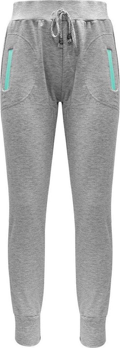 DAMES JOGGINGBROEK - KATOEN - GRIJS - AQUA GROEN -  MAAT M/L