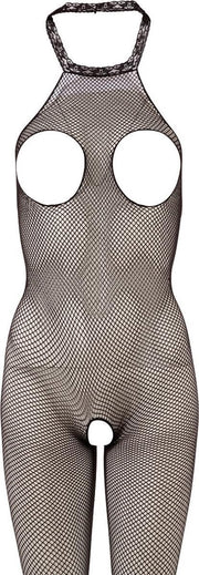 Mandy Mystery Lingerie – Visnet Catsuit met Open Kruis en Borsten Uitdagend en Sexy – One Size - Zwart