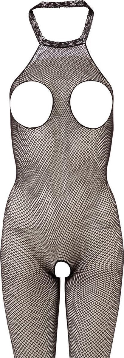 Mandy Mystery Lingerie – Visnet Catsuit met Open Kruis en Borsten Uitdagend en Sexy – One Size - Zwart