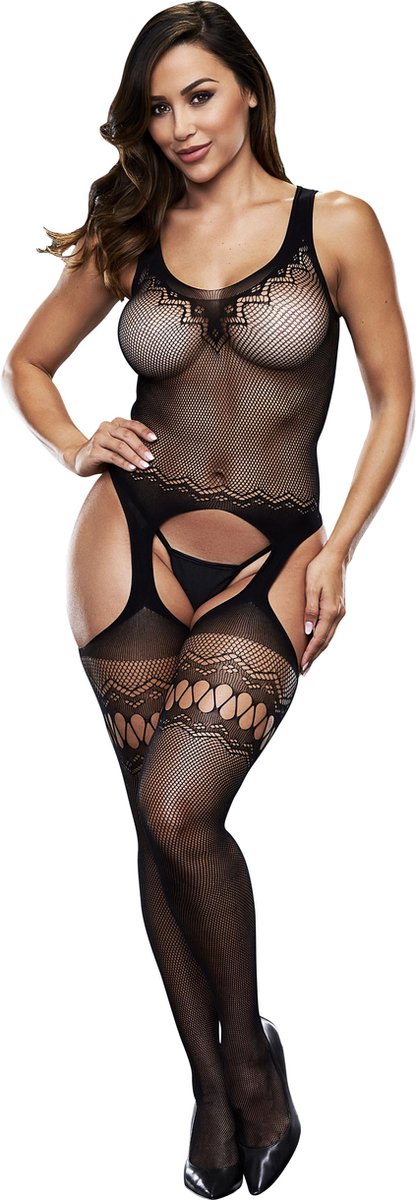 Baci - Crotchless Garter Bodystocking One Size