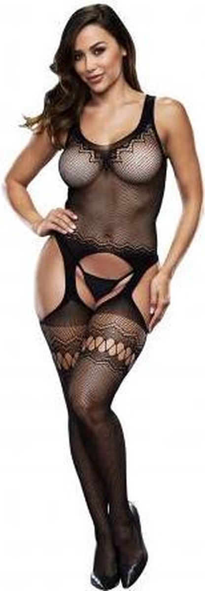Baci - Crotchless Garter Bodystocking One Size