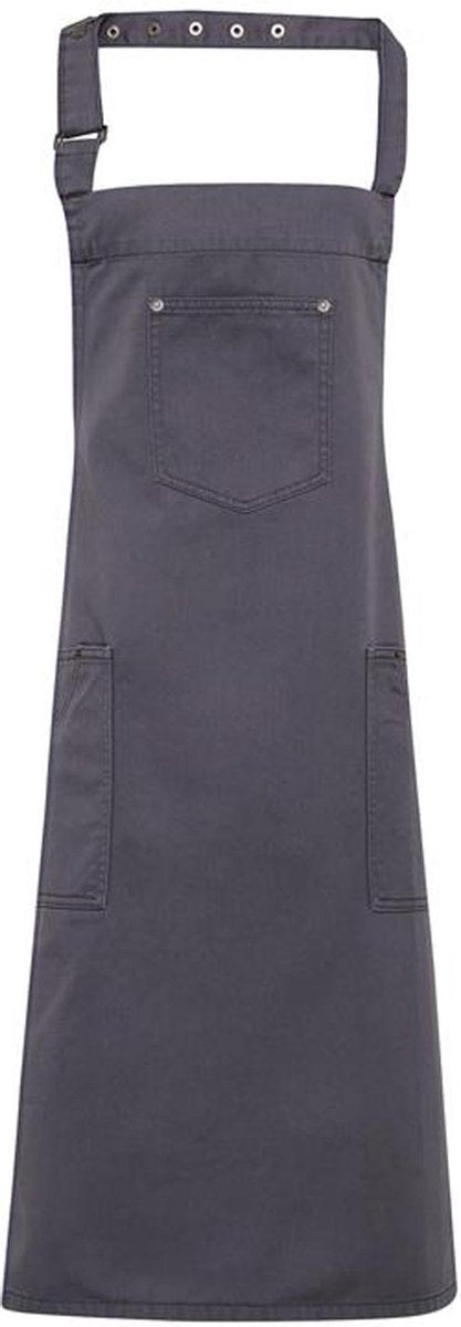 Schort kleur steel PR 132 | 100% twillkatoen | Dit schort met bovenstuk kreeg details die aan de klassieke 'chino' doen denken  | horeca kleding