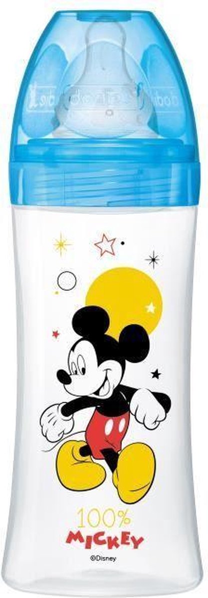 DODIE Anti-koliek fles Initiation + - 330ml - MICKEY BLUE - ronde tepel 3 snelheden stroom 3