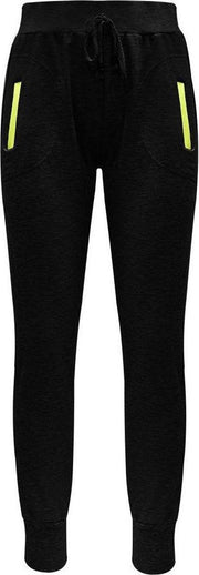 DAMES JOGGINGBROEK - KATOEN - ZWART - NEON GEEL - MAAT XL/XXL