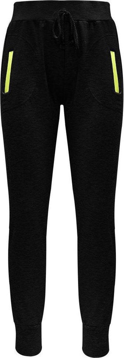 DAMES JOGGINGBROEK - KATOEN - ZWART - NEON GEEL - MAAT XL/XXL