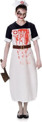 Halloween Kostuums - Dames – Zombie Verpleegster – Zwart – Wit – Maat L