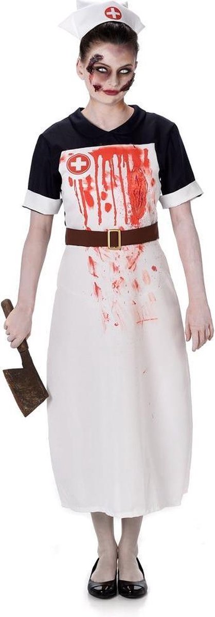 Halloween Kostuums - Dames – Zombie Verpleegster – Zwart – Wit – Maat L