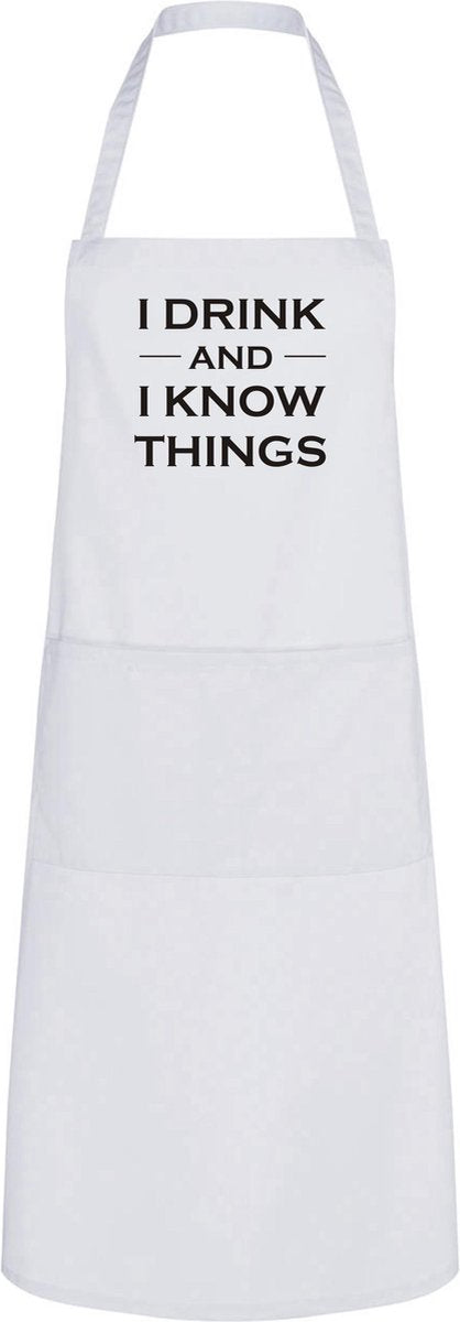 Keukenschort I drink and ik know things  - Wit - One Size - Kerst - cadeau - Cadeau volwassenen