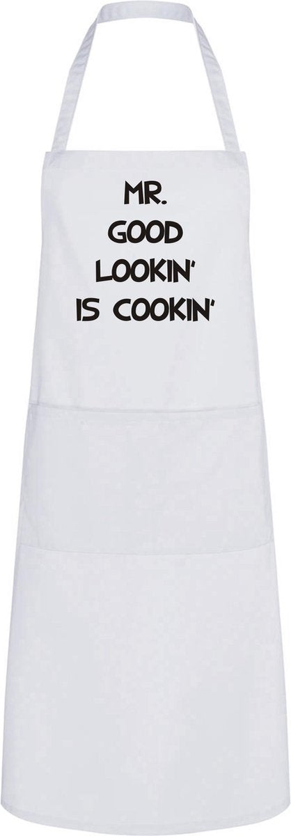 Keukenschort Mr. Good Lookin' is Cookin' - Wit - One Size - Kerst - cadeau - Cadeau volwassenen