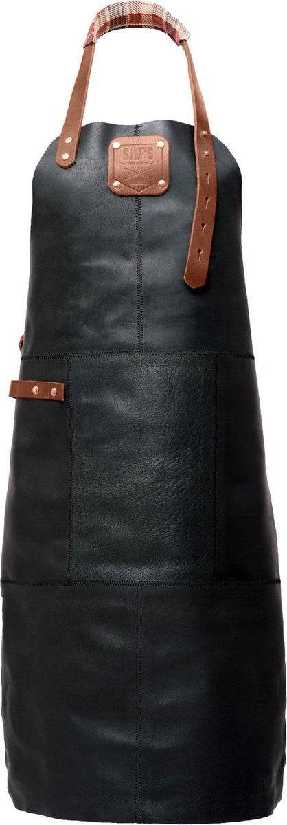 Sorprese Premium – bbq schort - zwart- bruin ruit – bbq schort mannen – 100% premium leder – bbq schort leer man