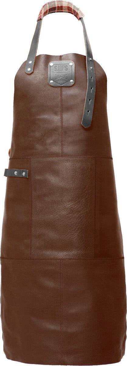 Sorprese Premium – bbq schort – bruin-zwart ruit – bbq schort mannen – 100% premium leder – bbq schort leer man