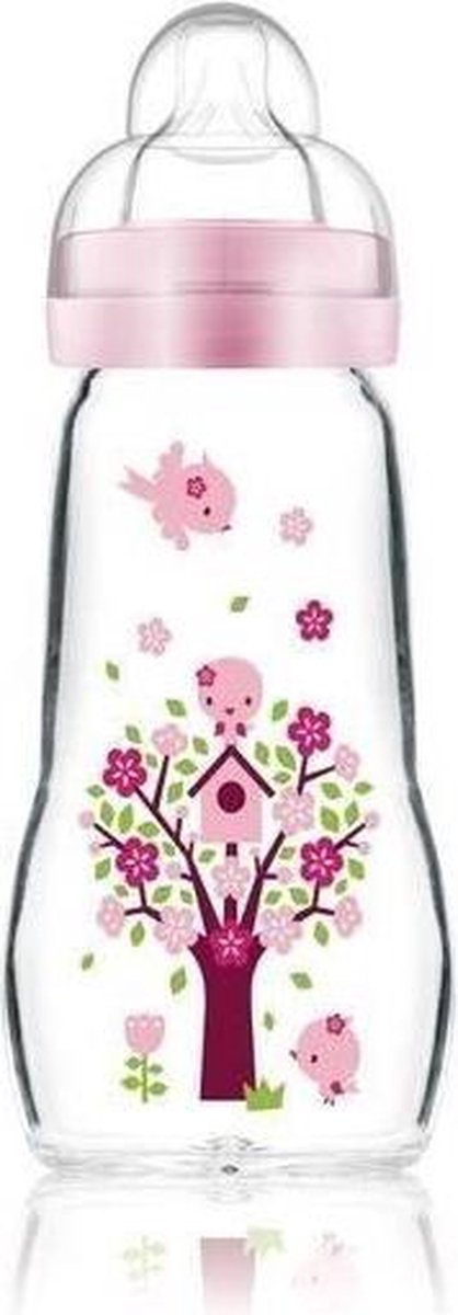 MAM-glazen fles - 260 ml - 0 tot 6 maanden - Speenstroom 2 - Roze
